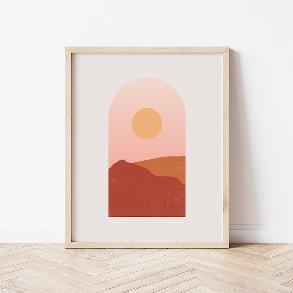 Desert Sun Print Art Modern Sunrise Abstract Art Boho Wall Art