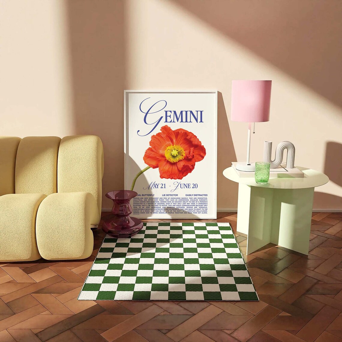 Gemini Zodiac Sign Poppy Flower Retro Astrology Star Sign Personality Poster - Image 3