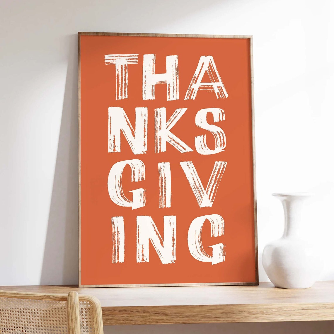 Thanksgiving Orange Brush Lettering Holiday Wall Decor Poster