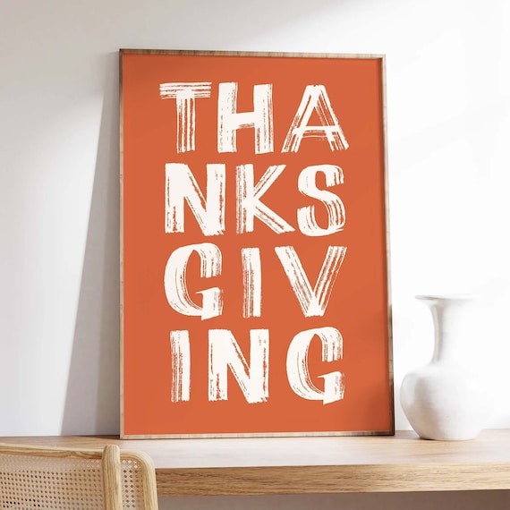 Thanksgiving Orange Brush Lettering Holiday Wall Decor Poster