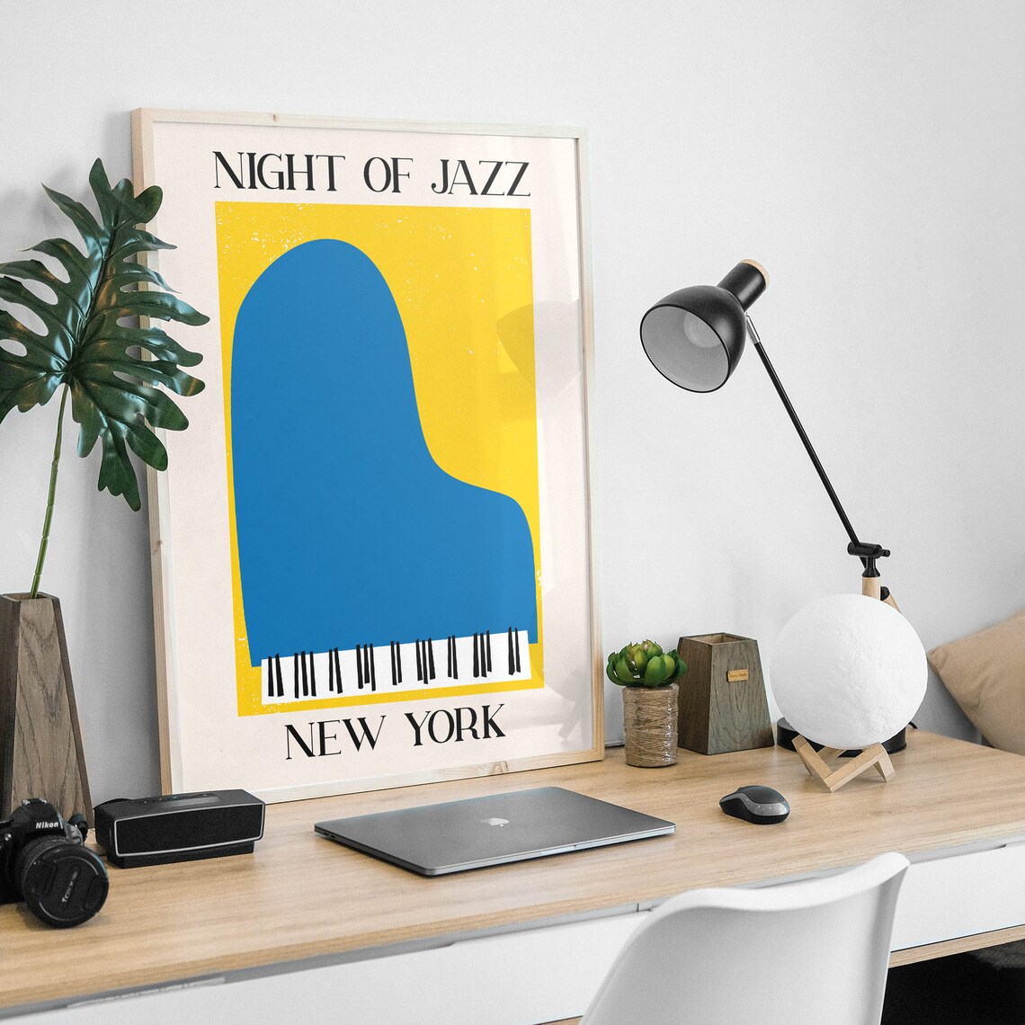 Retro Night of Jazz New York Blue Piano Colorful Music Art Poster - Image 3