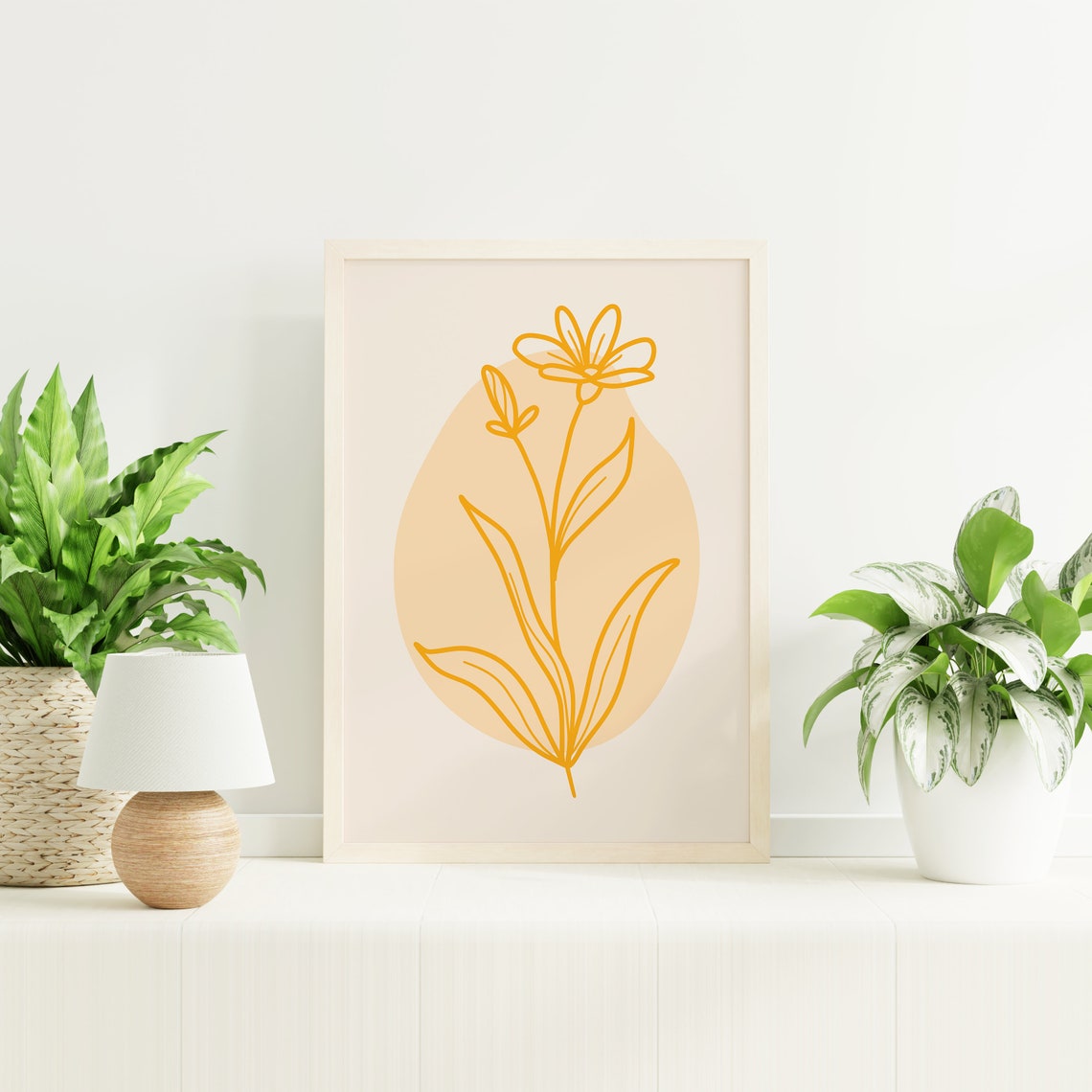 Mustard Daisy Line Art Poster with Golden Bloom and Leaves Drawing - Image 5