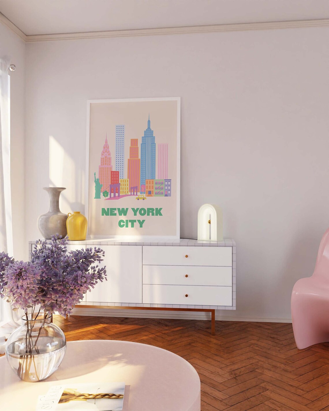 New York City Pastel Skyline Chrysler Empire State Travel Poster - Image 3