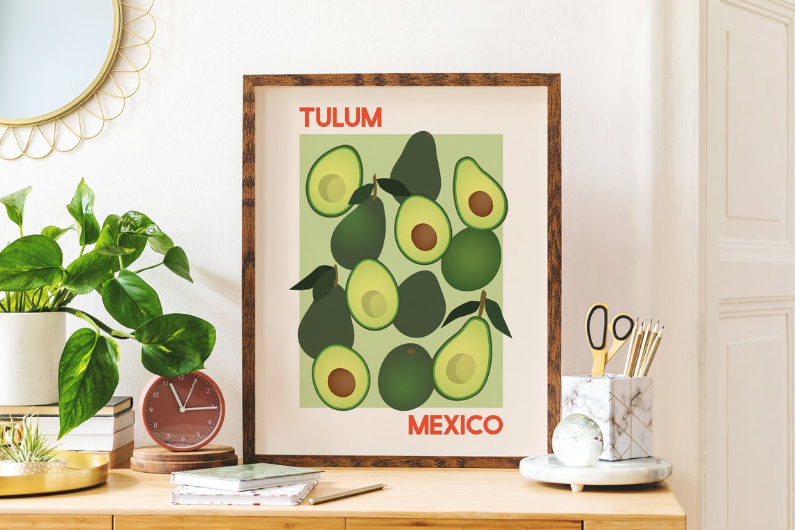 Green Tulum Mexico Avocado Pattern Tropical Travel Food Poster - Image 4