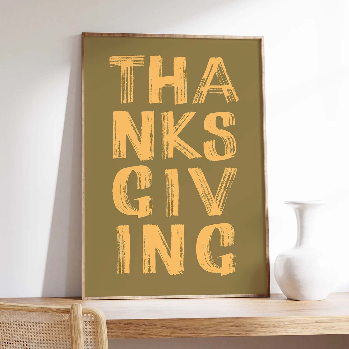 Thanksgiving Olive Green Brush Lettering Holiday Wall Decor Poster - Image 3