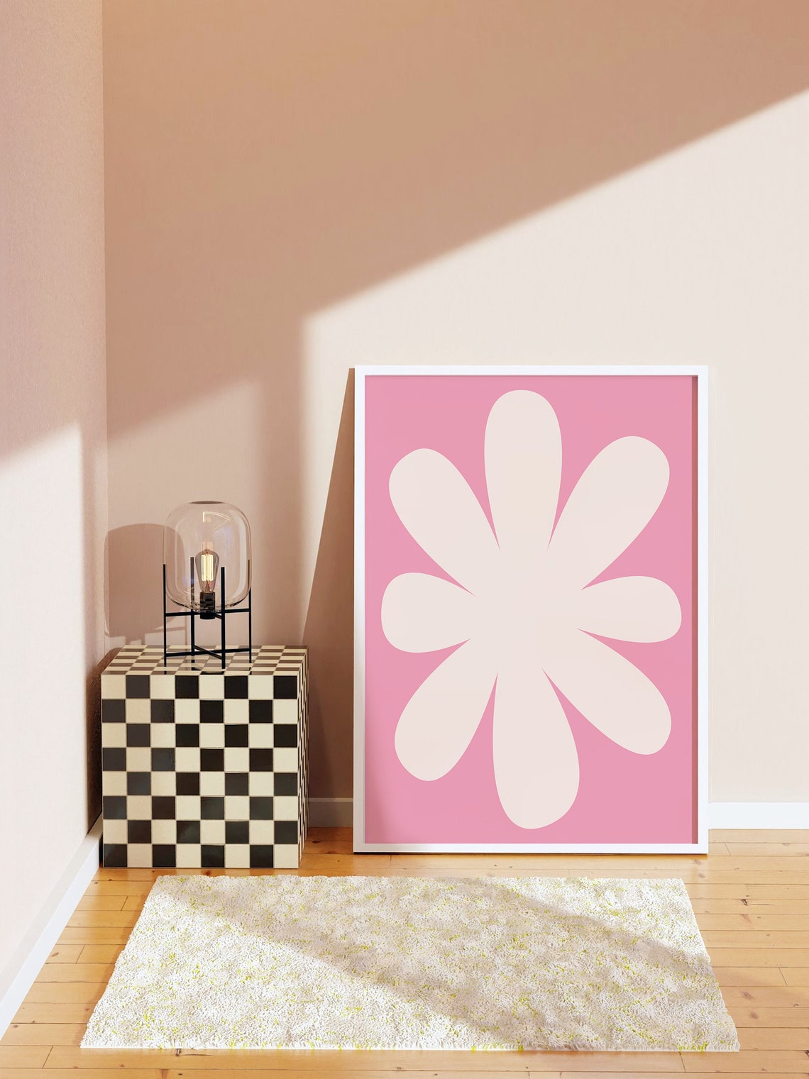 Minimal White Daisy Pink Background Retro Floral Wall Poster - Image 5