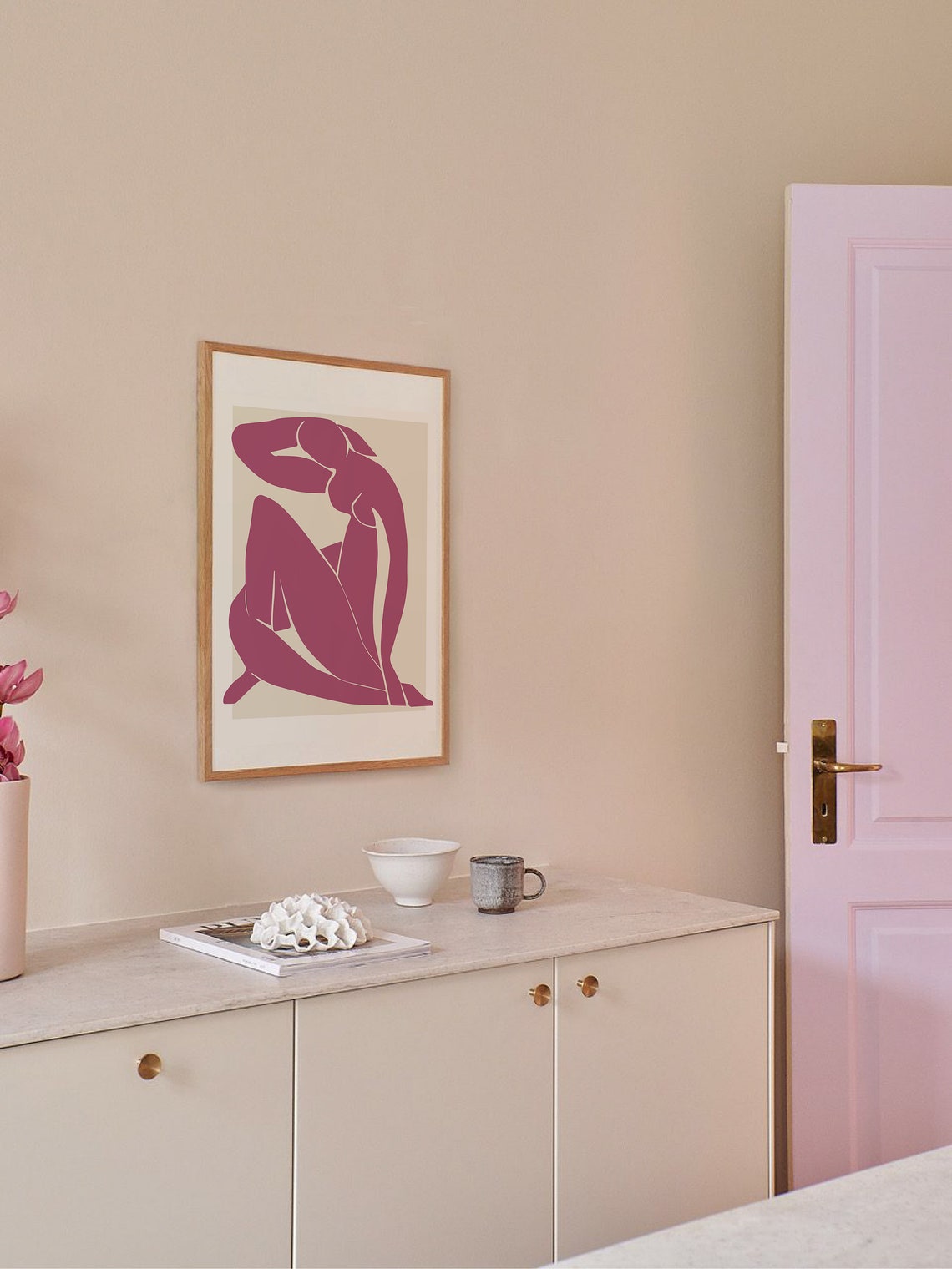 Abstract Burgundy Nude Figure Paper Cut Modern Minimalist Poster - Image 3