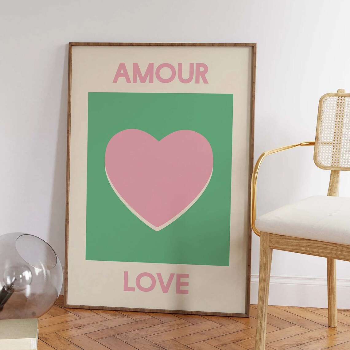 Amour Love Pink Heart Fresh Green French Inspired Room Decor Poster - Image 3