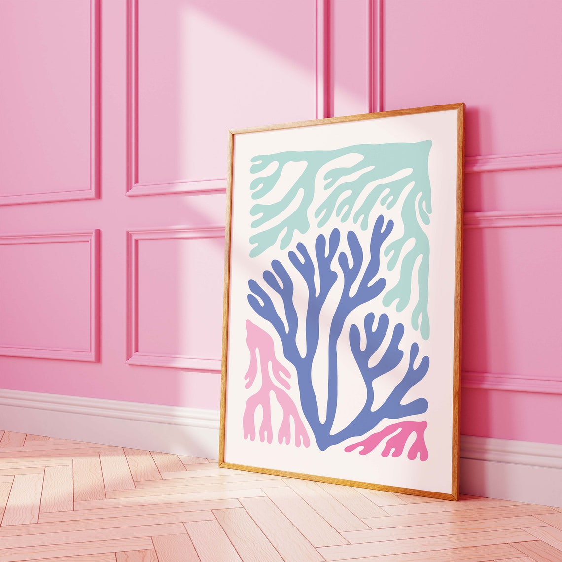Blue Pink Teal Abstract Coral Seaweed Ocean Poster For Coastal Decor - Image 2