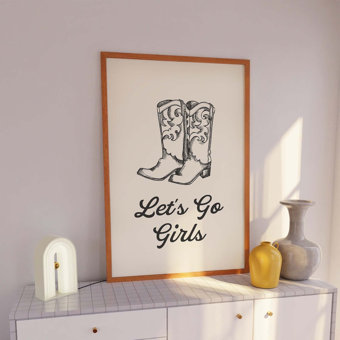 Lets Go Girls Cowboy Boots Black Script Western Decor Art Poster - Image 4