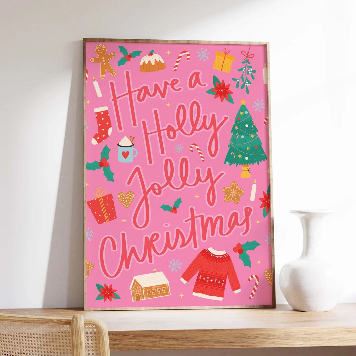 Have A Holly Jolly Christmas Pink Retro Holiday Icons Wall Poster - Image 4