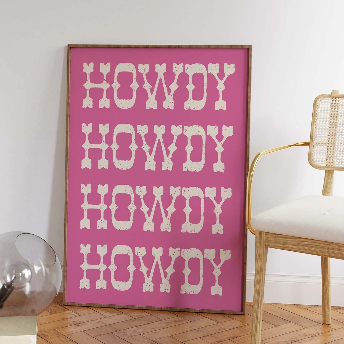 Howdy Western Lettering Pink Repeat Typography Retro Art Poster - Image 3