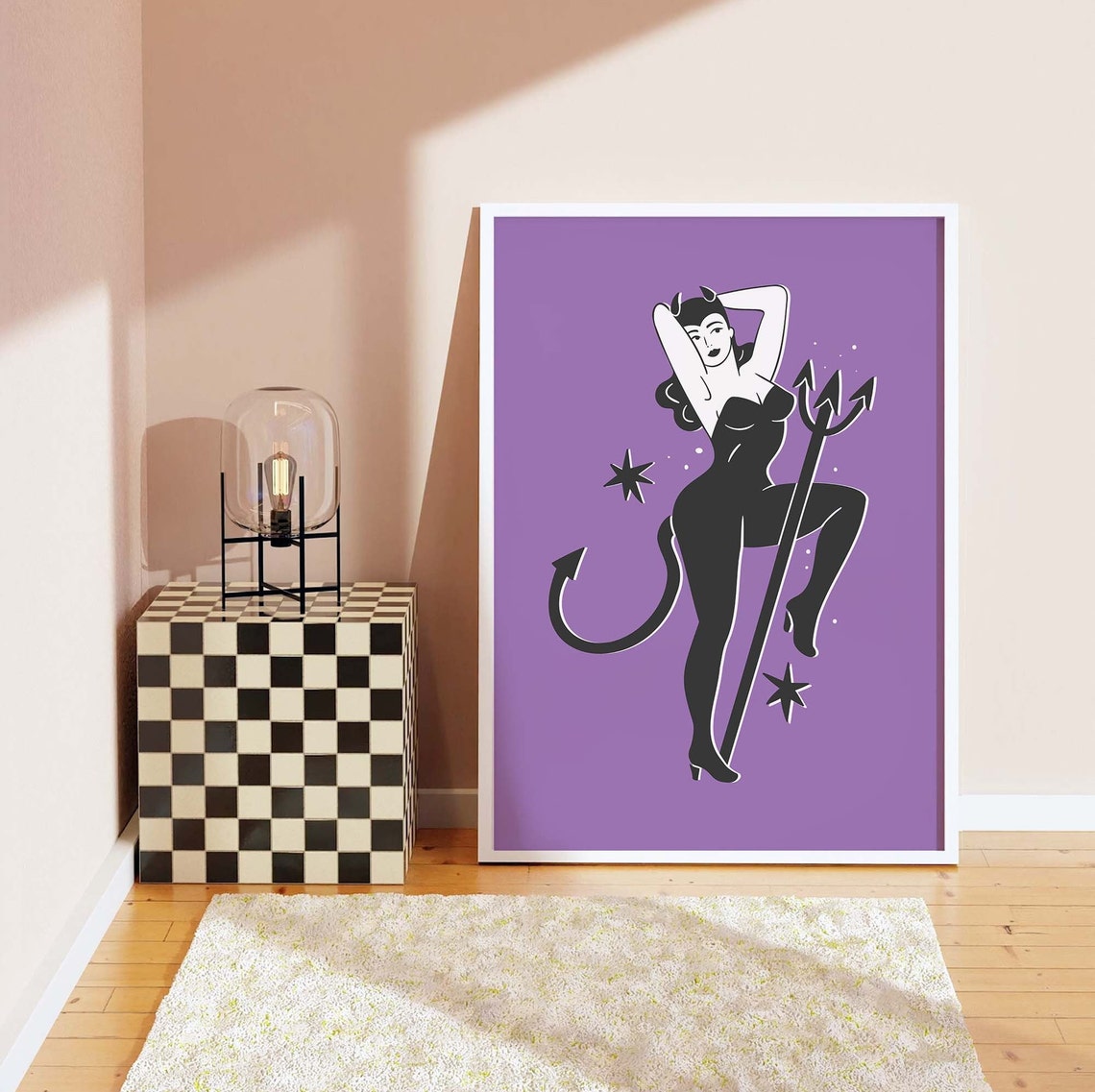 Devil Pinup Print Art Cute Purple Halloween Wall Decor Trendy Halloween Wall Art Spooky Season Poster - Image 2