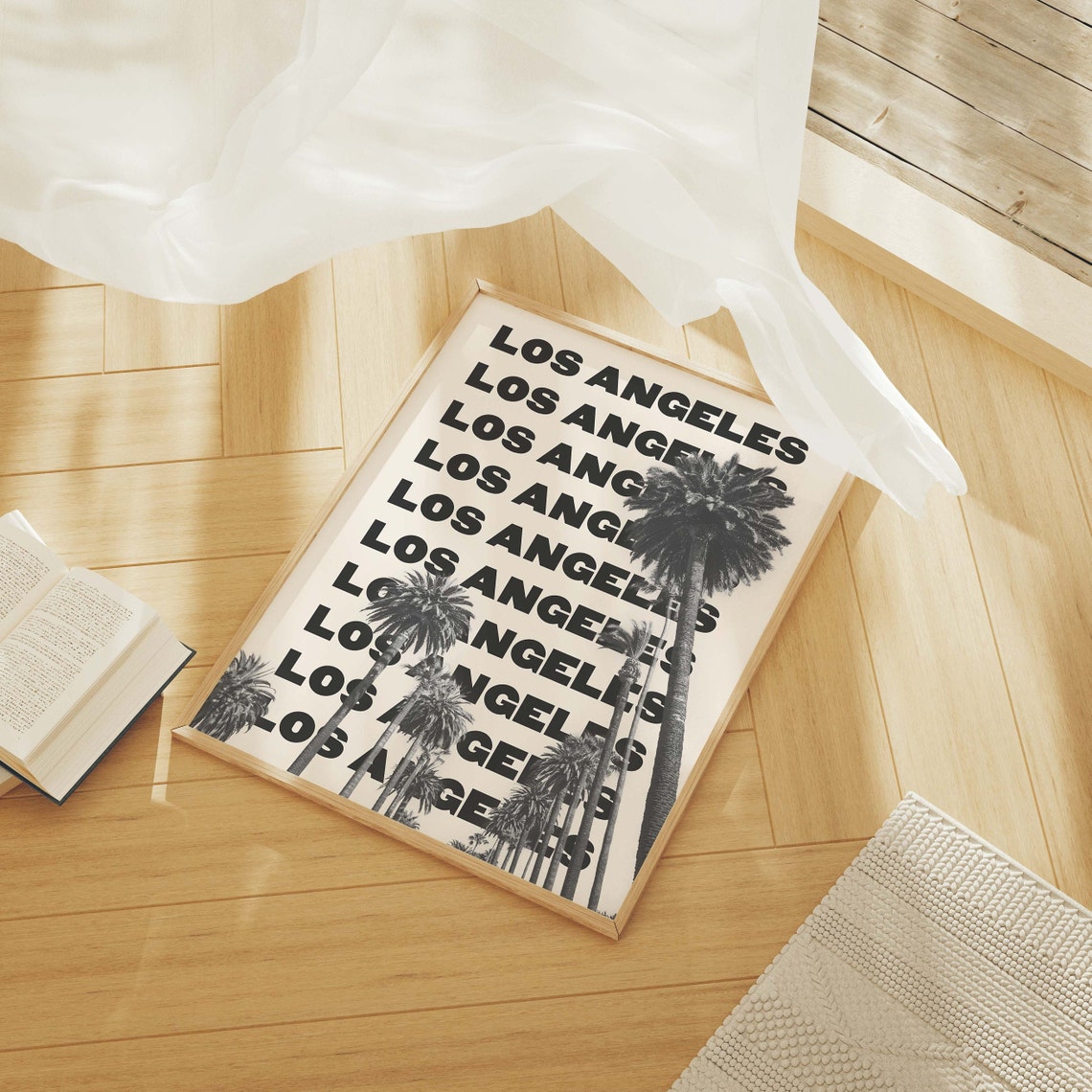 Los Angeles Black and White Palm Trees Travel Art Poster for Decor