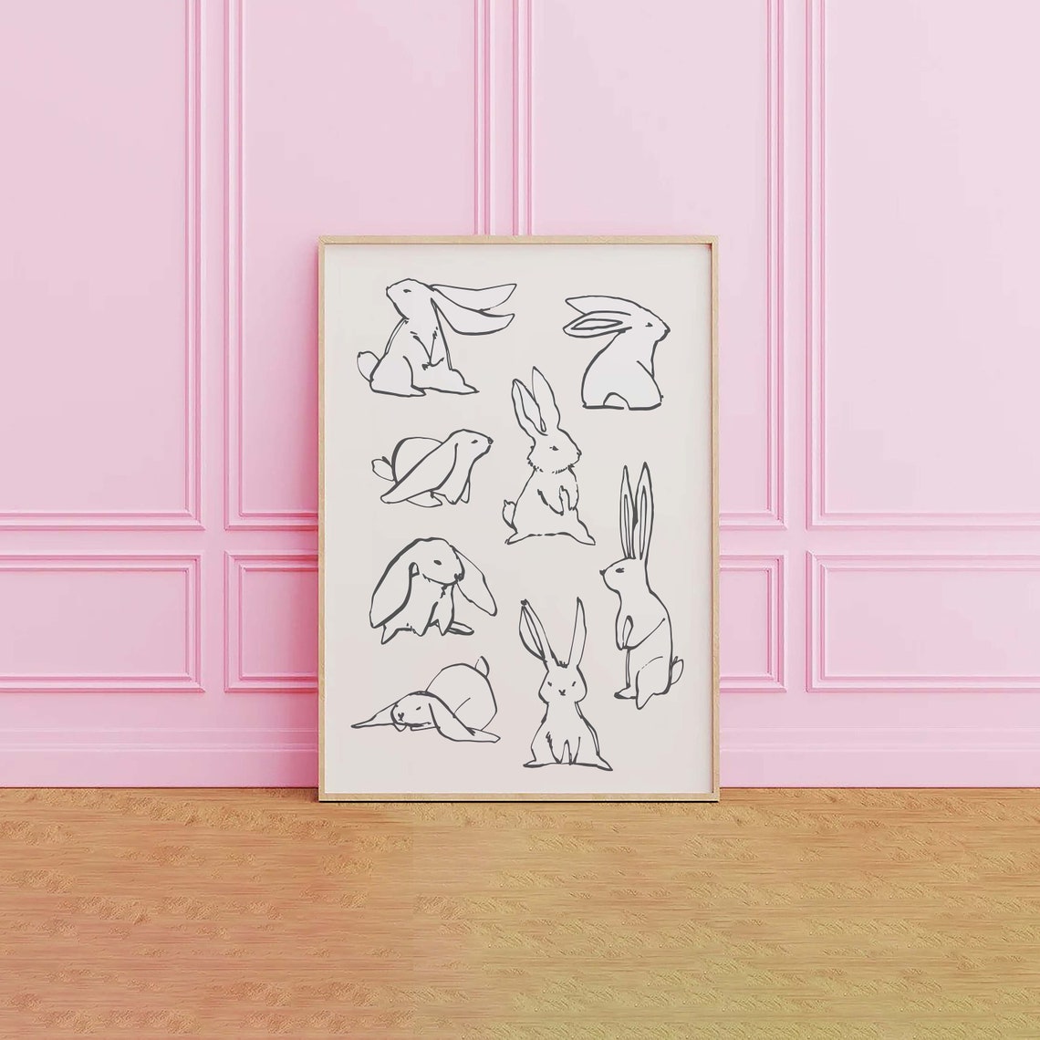 Bunnies Sketch Print Art Cute Rabbit Art Print Neutral Wall Art Trendy Easter Decor Nursery Decor - Image 3