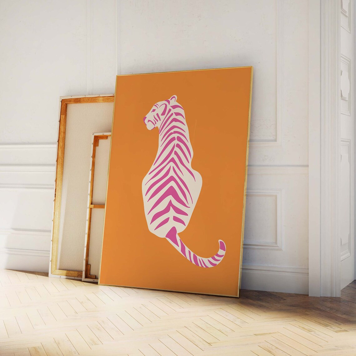 White Tiger Pink Stripes Orange Retro Pop Art Animal Cute Poster - Image 4