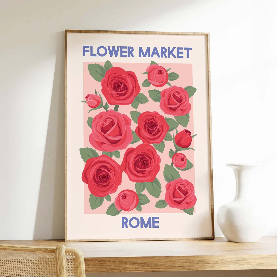 Rome Flower Market Red Roses Vintage Italian Style Travel Poster - Image 2