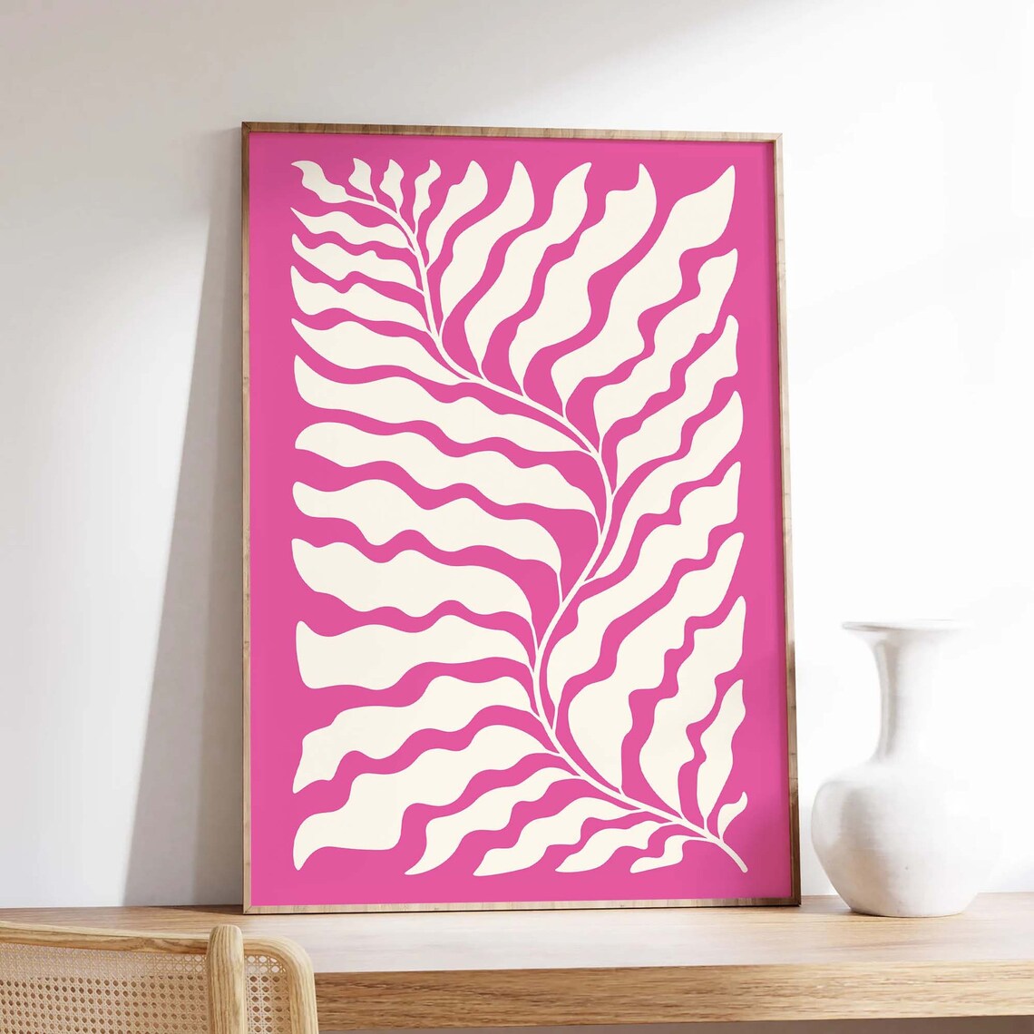 Pink Abstract Botanical Fern Leaf Modern Retro Art Wall Decor Poster - Image 4