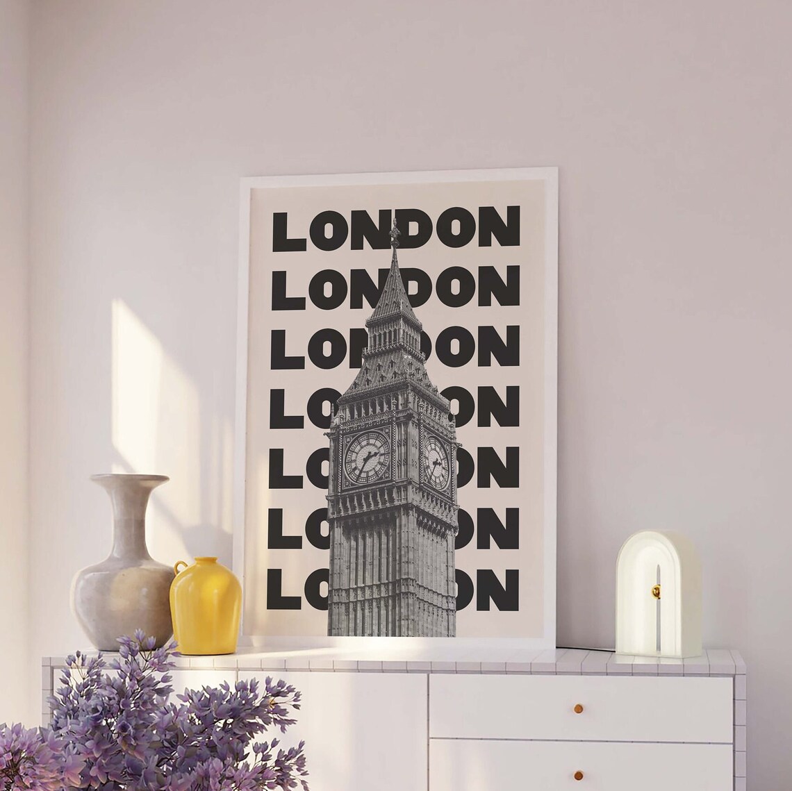 London Big Ben Clock Tower Black White Typography Travel Poster - Image 4