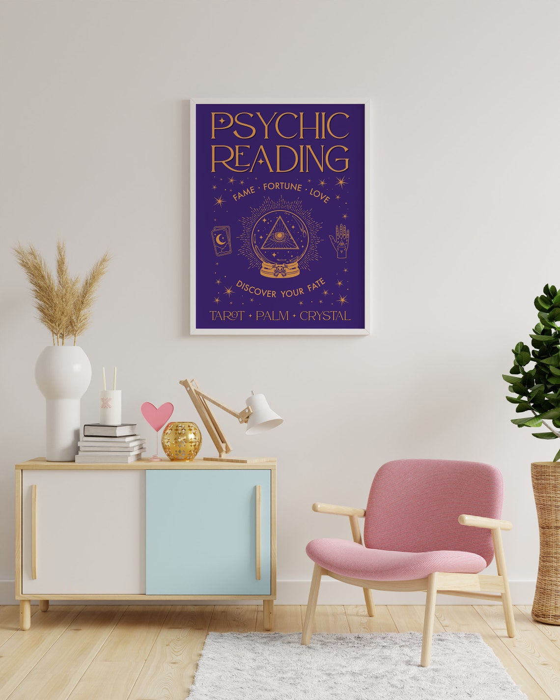 Psychic Reading Tarot Palm Crystal Gold Purple Mystical Art Poster - Image 4