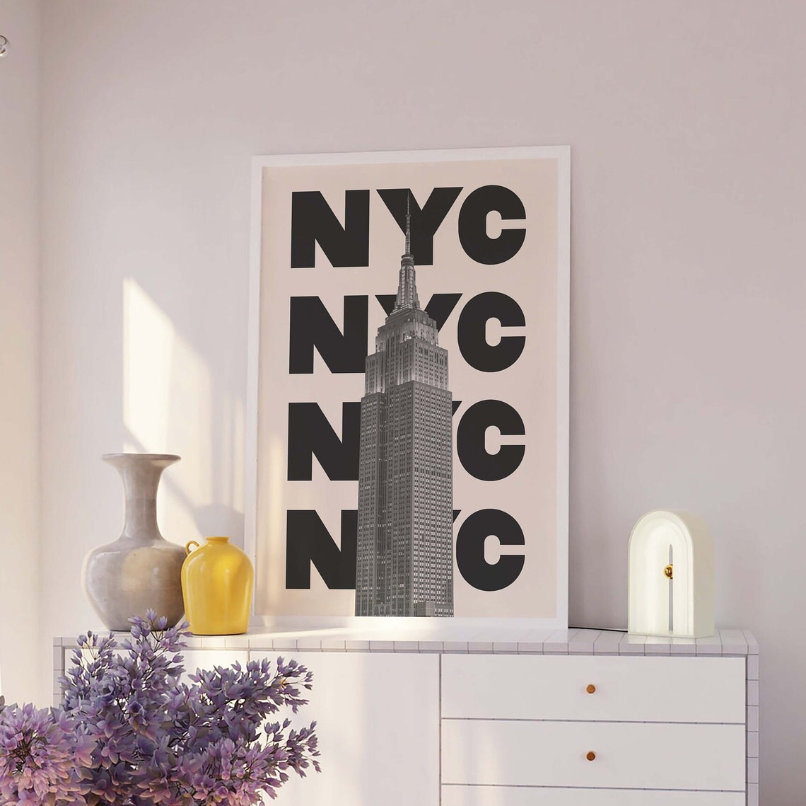 NYC Empire State Building Black White Repeat Typography Travel Poster - Image 2