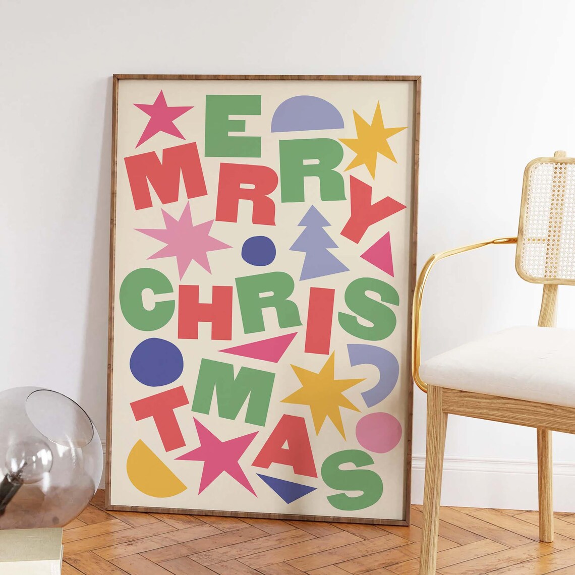 Merry Christmas Playful Letter Collage Colorful Holiday Art Poster - Image 2