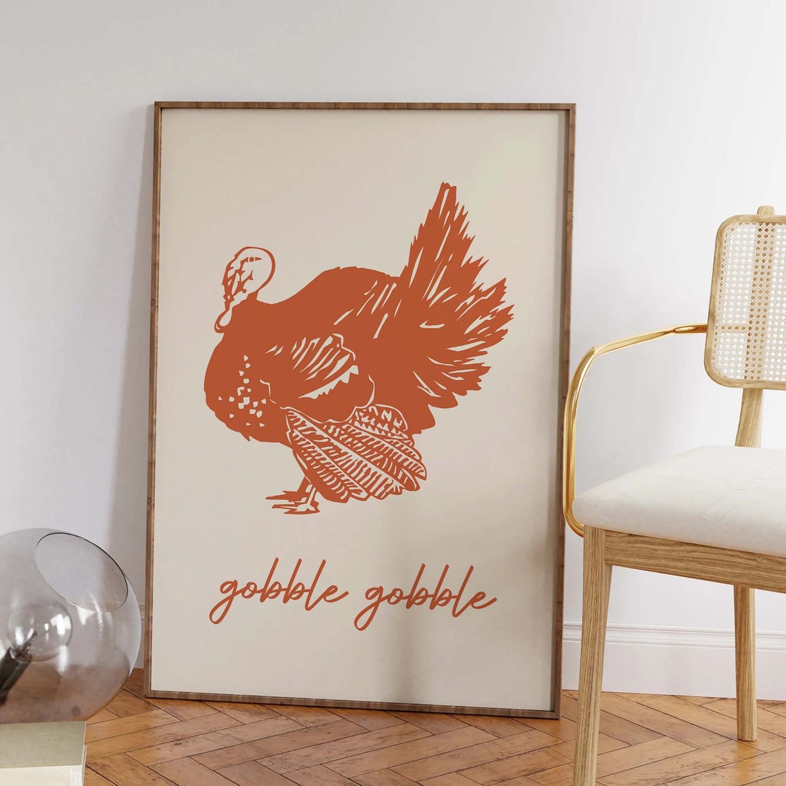 Gobble Gobble Turkey Orange Minimal Thanksgiving Wall Decor Poster - Image 2