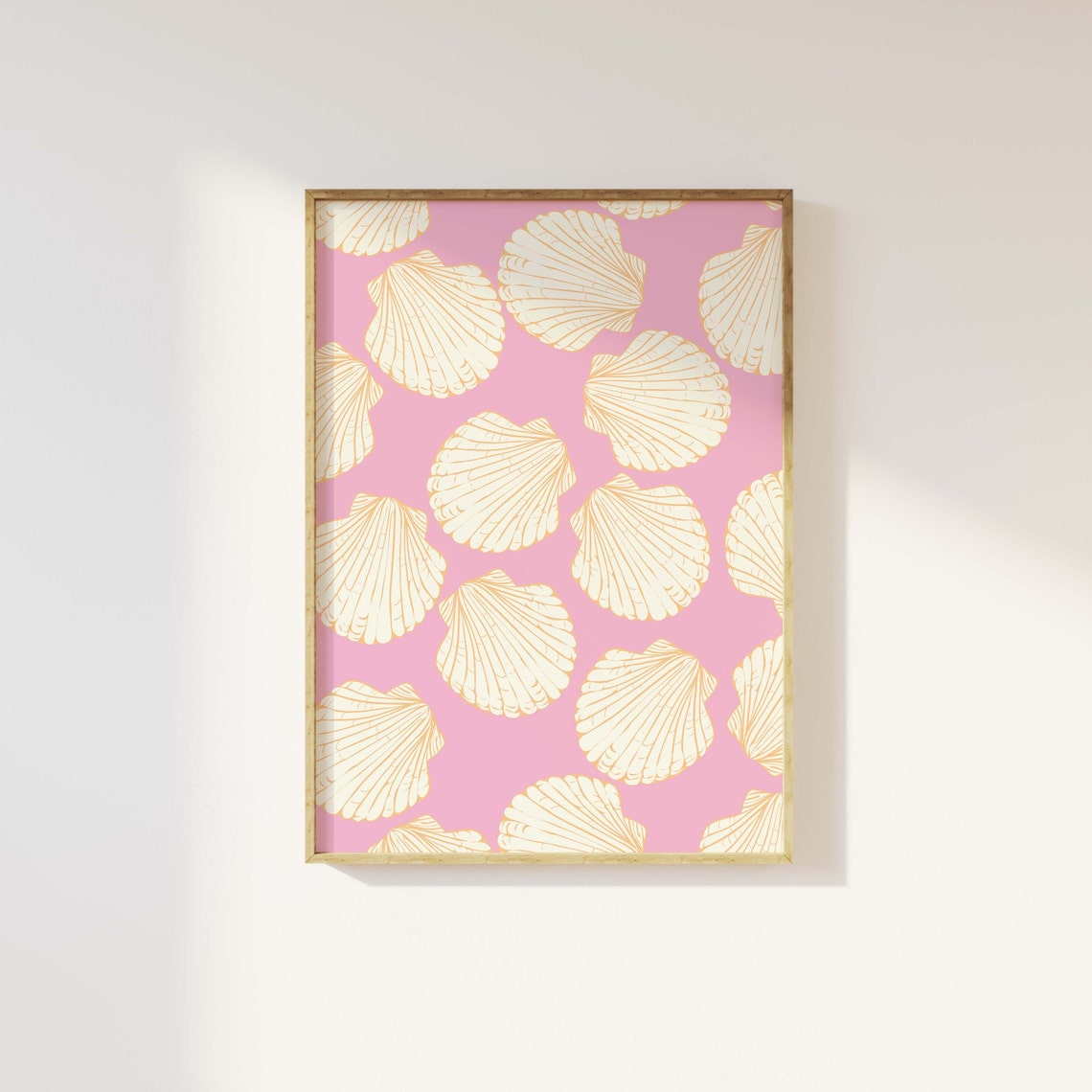 Pink Scallop Shell Pattern Coastal Art Poster for Girly Beach Decor