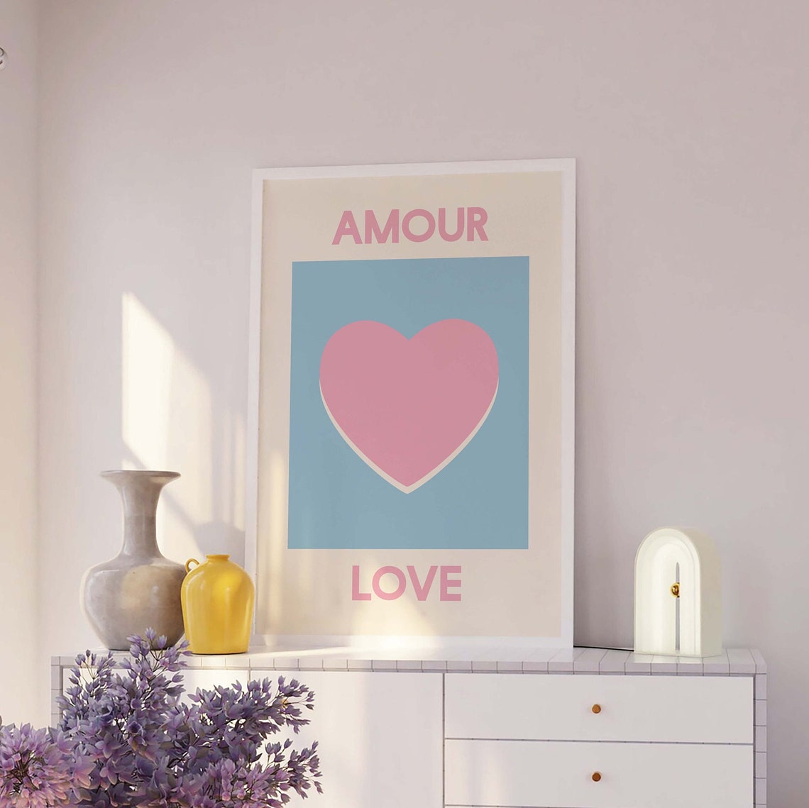 Amour Love Print Art Pink And Blue Heart Wall Art Cute Trendy Wall Art - Image 4