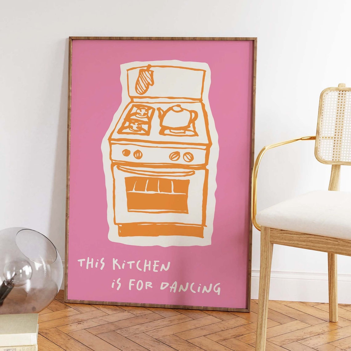 This Kitchen Is For Dancing Print Art Pink Kitchen Decor Cute Kitchen Disco Poster Trendy Wall Art - Image 2