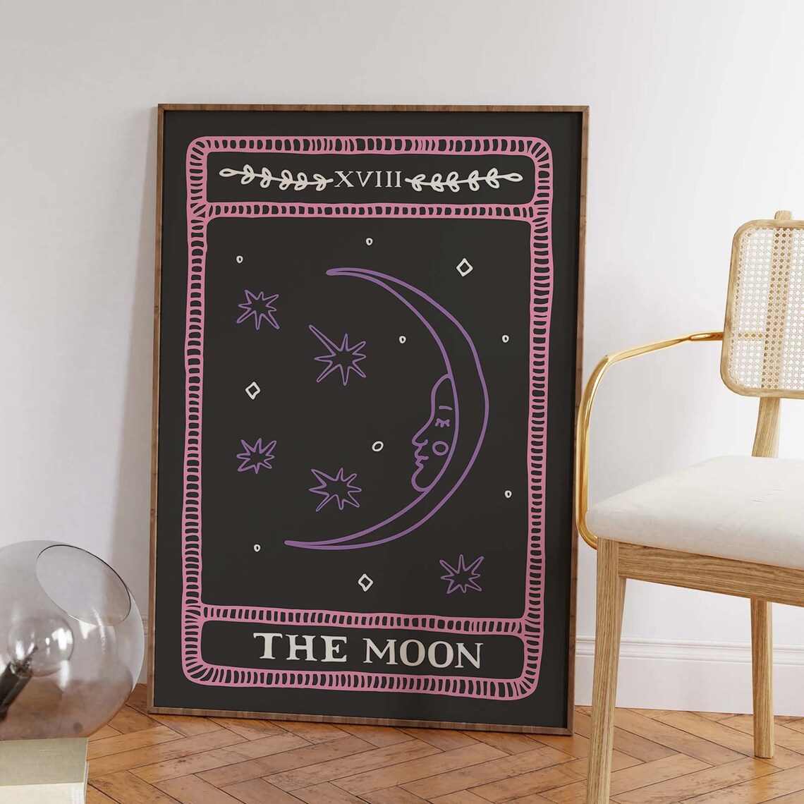 The Moon Tarot Card XVIII Purple Crescent Stars Mystic Wall Art - Image 5
