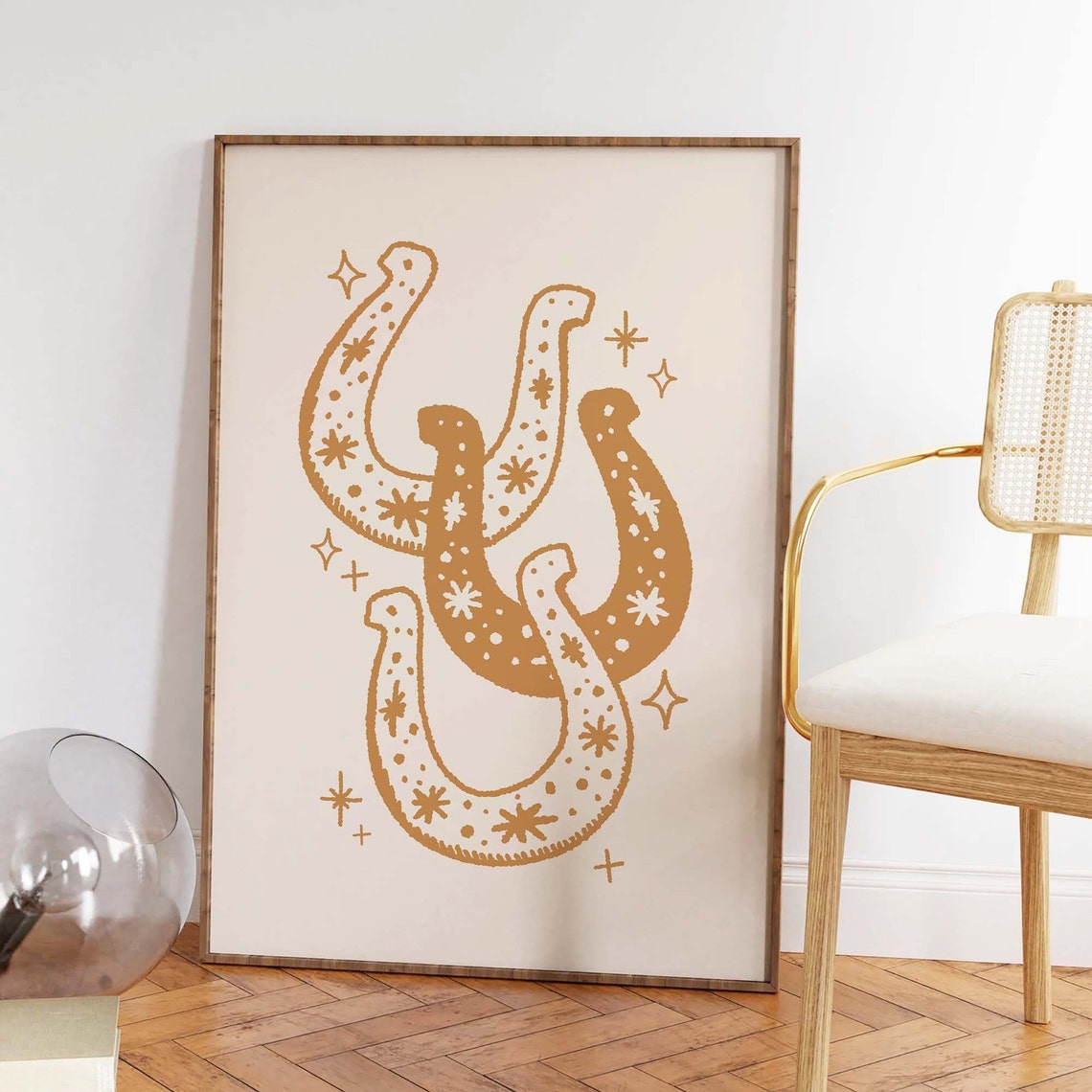 Tan Lucky Horseshoe Trio Intertwined Stars Neutral Western Wall Print - Image 2
