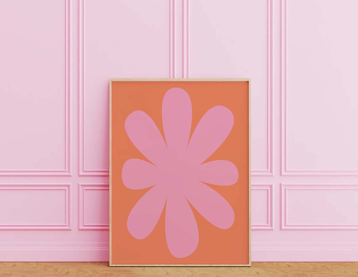 Retro Pink Flower Orange Background Minimal 70s Floral Poster - Image 4