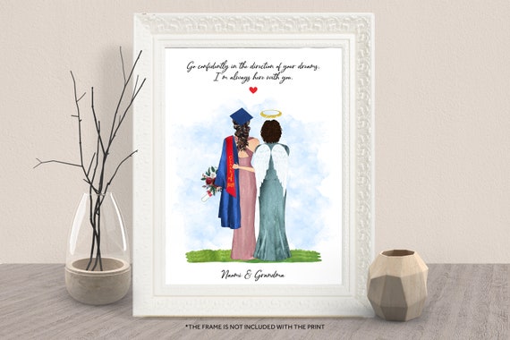 Graduation Girl with Angel Grandmother Memorial Quote Print Gift