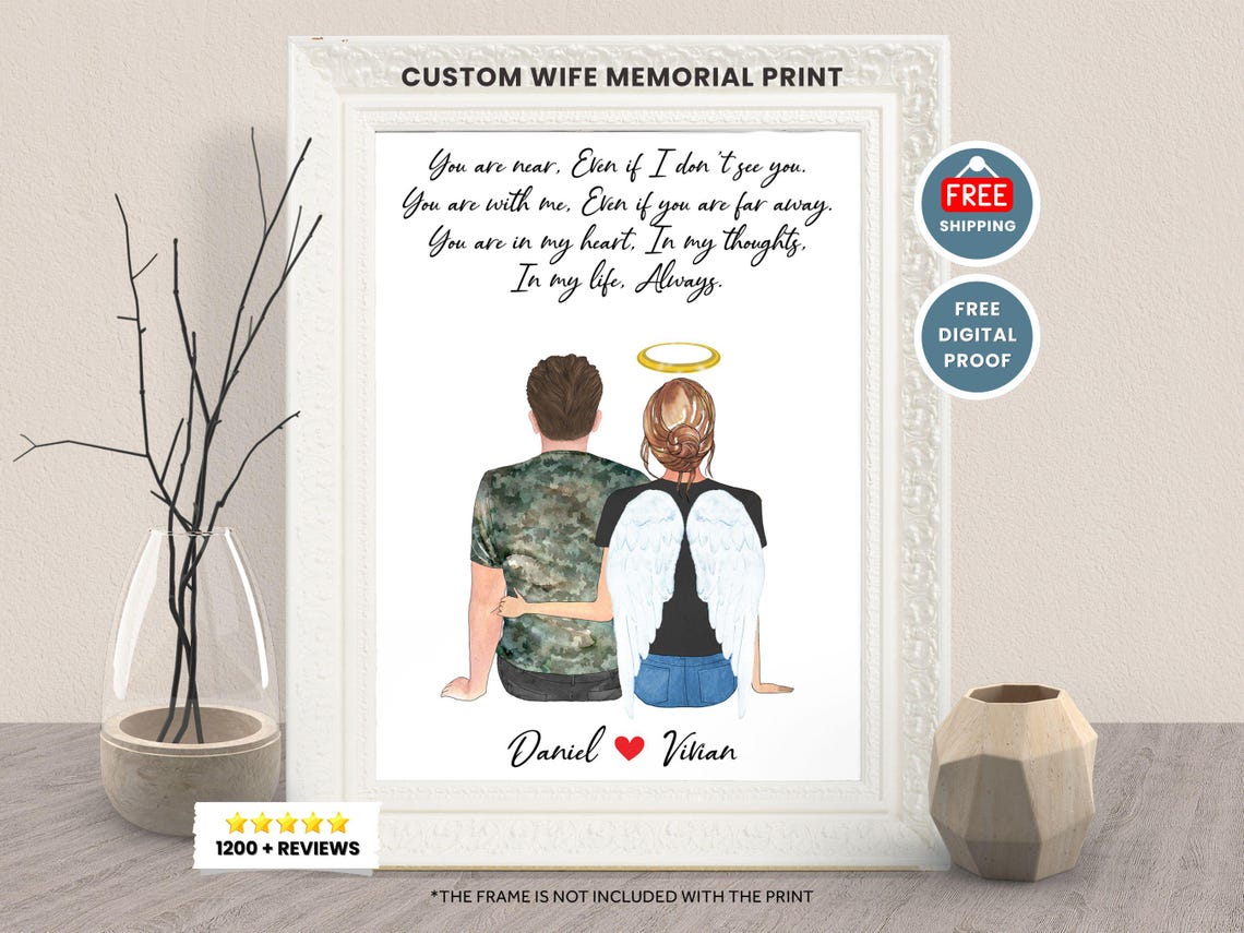 Personalised Heaven Memorial Print For Husband In Loving Memory Of Wife In Heaven Frame Family Loss Remembrance Christmas Gift Wife Loss
