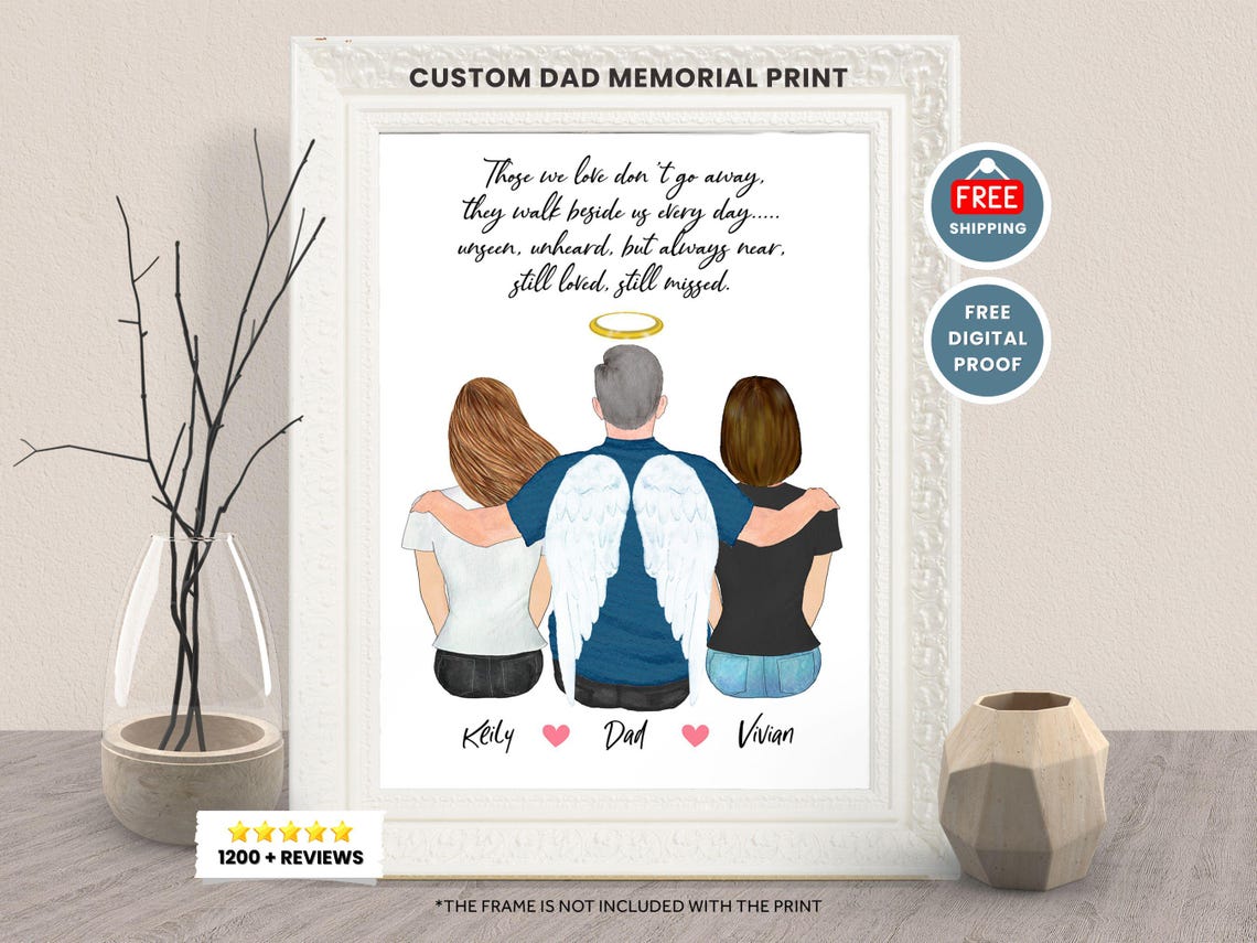 Dad In Heaven Custom Memorial Print Family Memorial Print Personalized Dad Memorial Portrait Miss You Dad Grandpa Granddad Christmas Gift