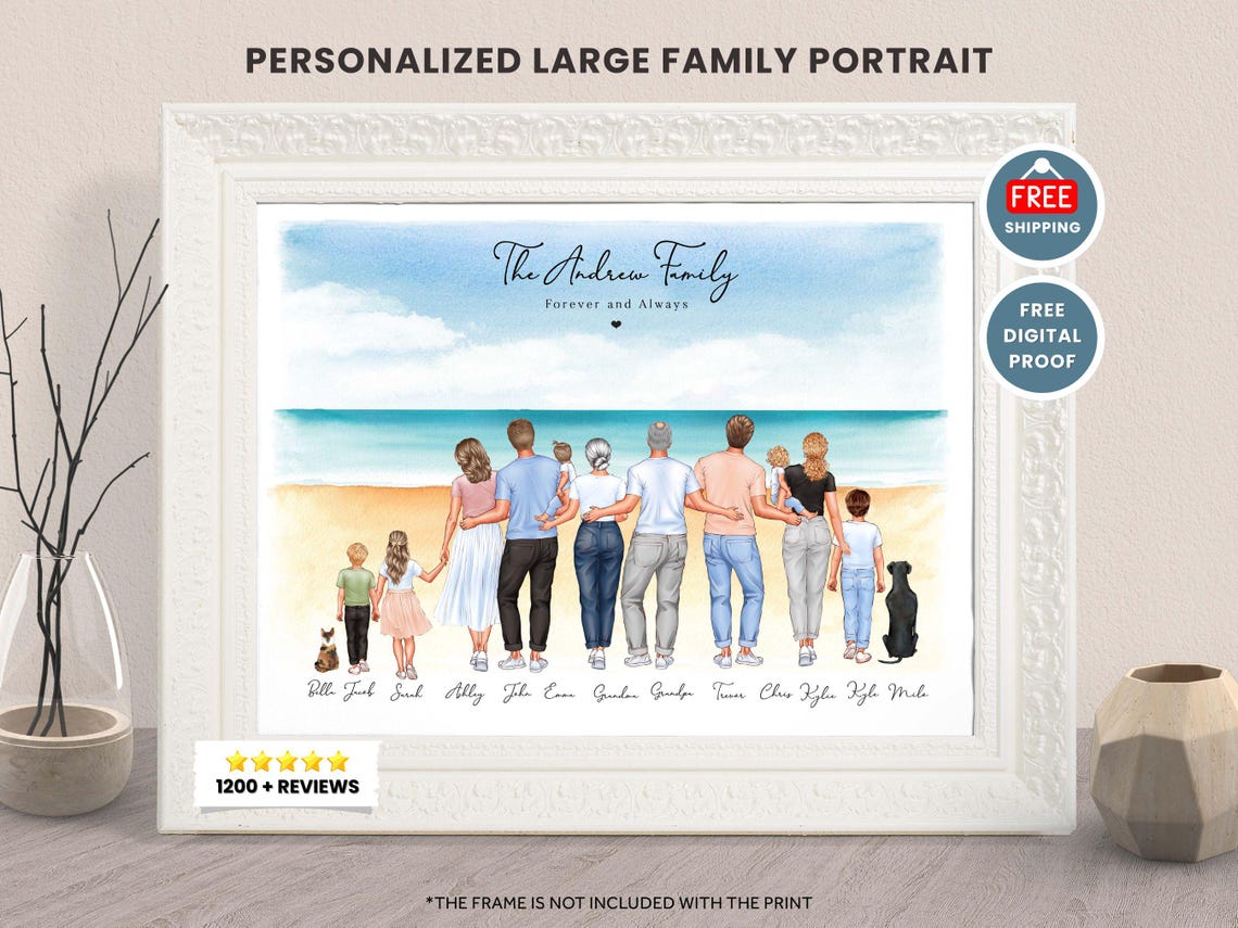 Personalized Huge Family Beach Portrait Wall Art Gift for Home