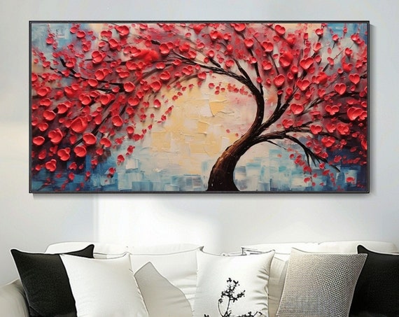 Red Tree Abstract Landscape, Modern Art Print