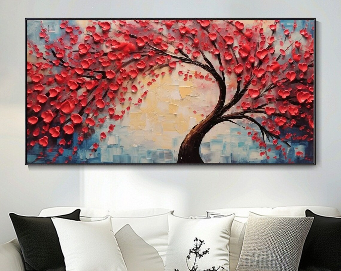Red Tree Abstract Landscape, Modern Art Print
