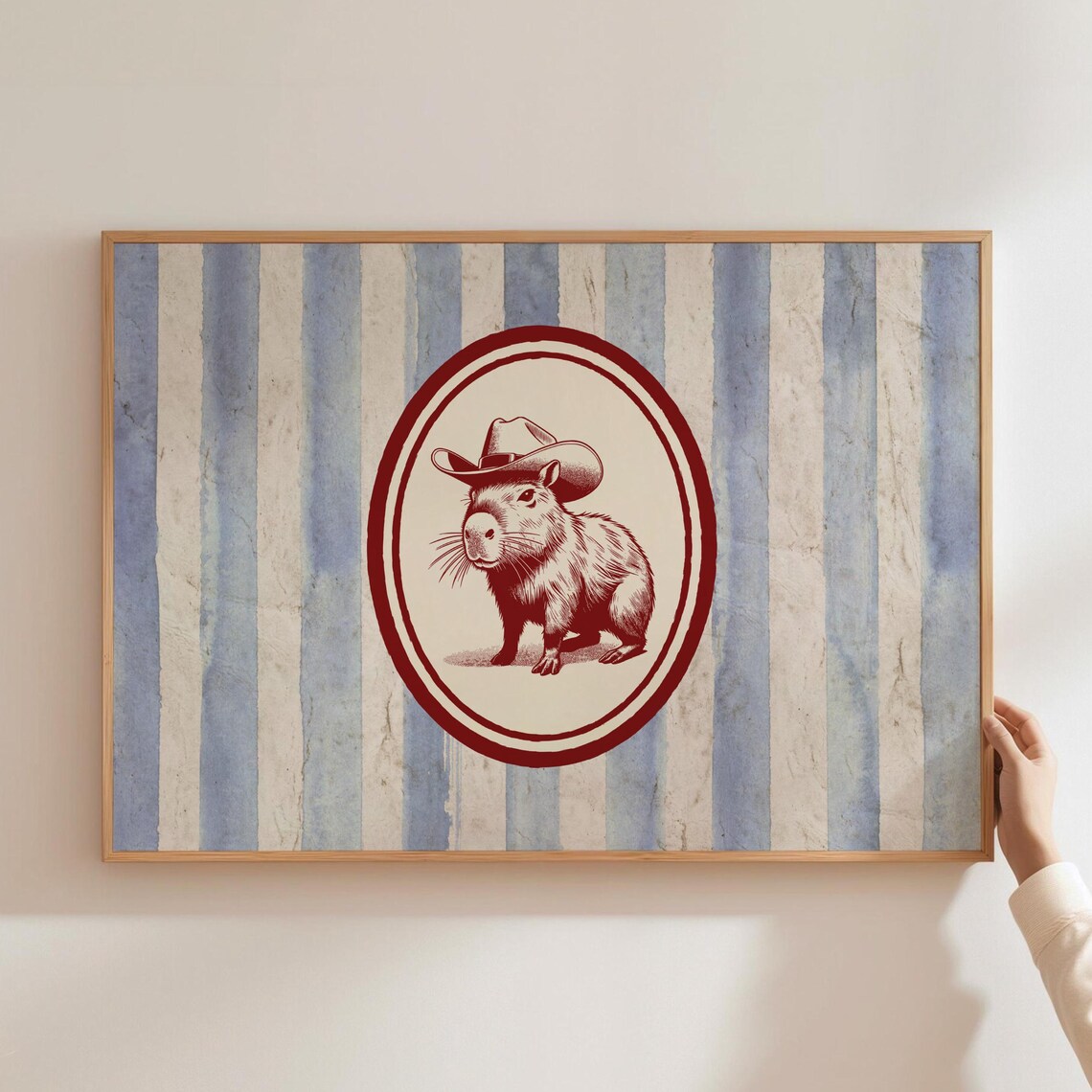 Capybara In Cowboy Hat Red Oval Engraving Funny Animal Poster