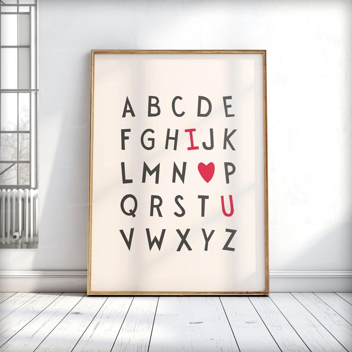 Heart Love Alphabet Minimalist I Love You Typography Wall Art
