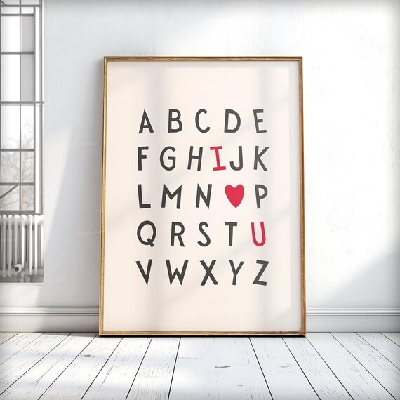Heart Love Alphabet Minimalist I Love You Typography Wall Art