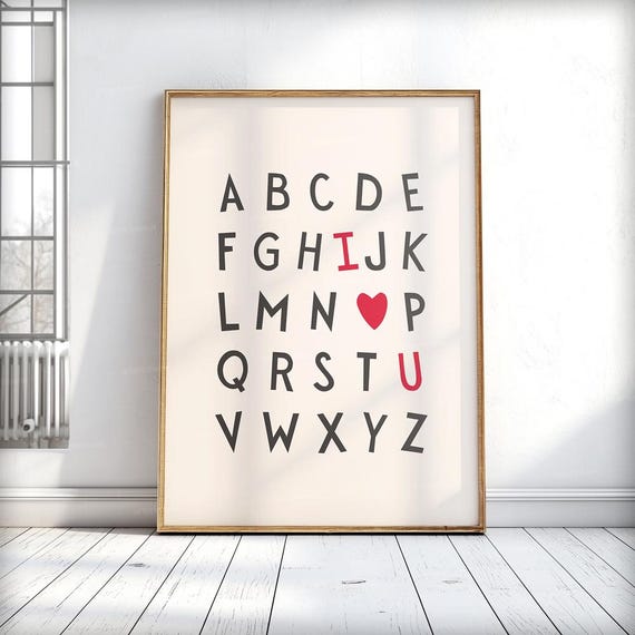 Heart Love Alphabet Quote Print Minimalist Poster Living Room Art Wall Decor Feminine Girly 1