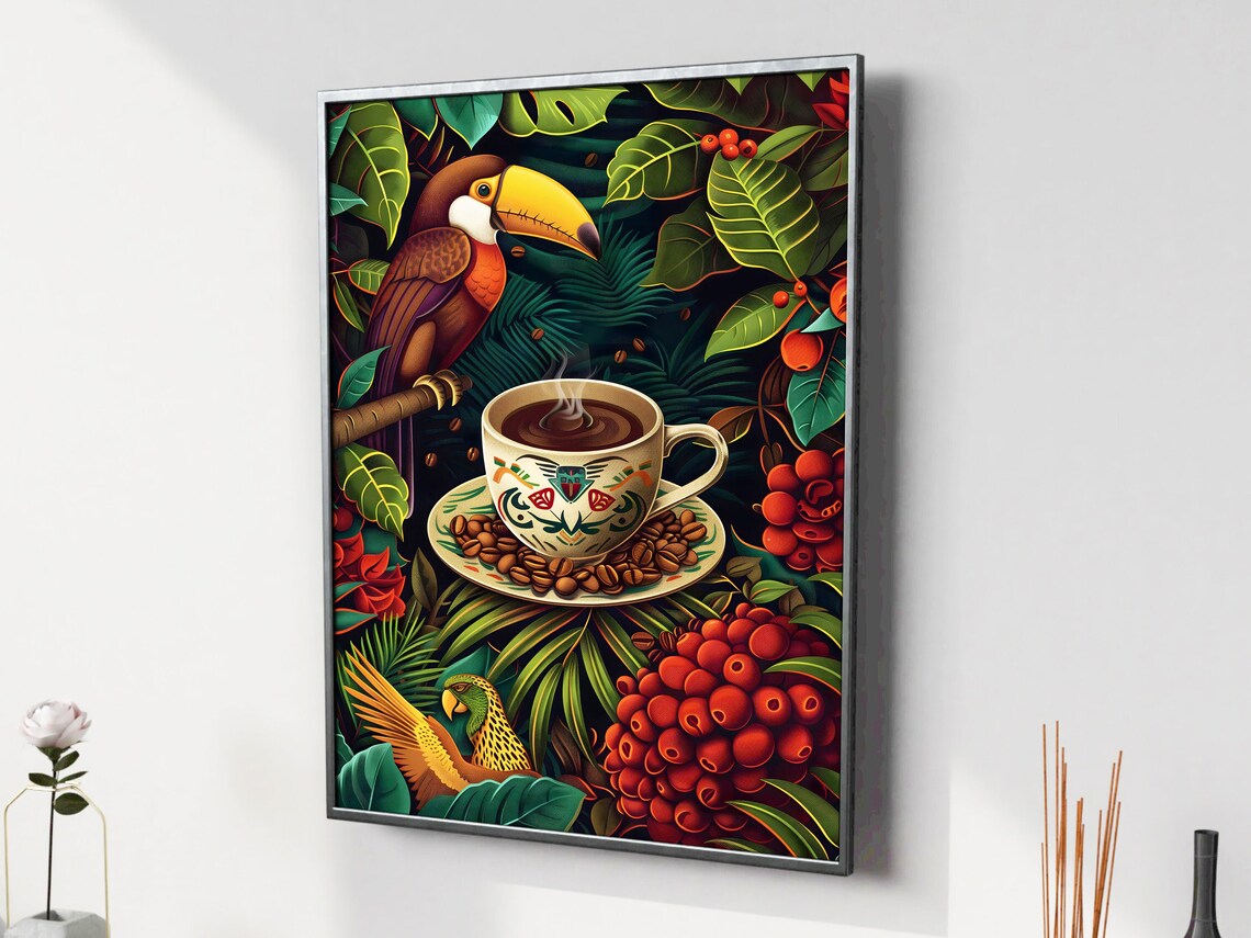 Toucan Rainforest Coffee Cup Ornate Mayan Folk Art Style Poster - Image 5