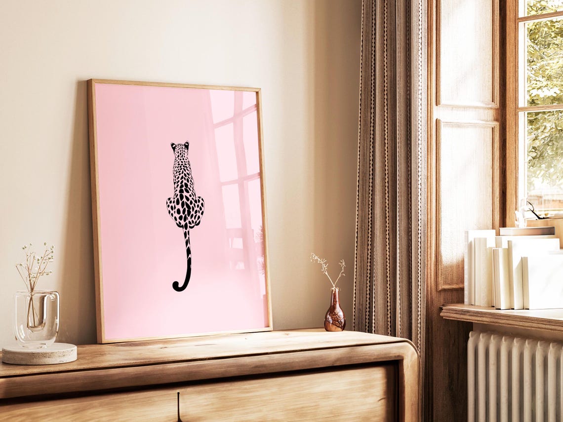 Pink Leopard Silhouette Trendy Maximalist Animal Decor Poster - Image 3