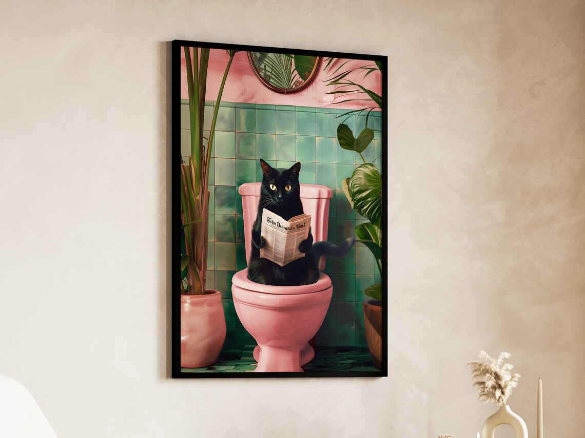 Bathroom Cat Print, Funny Toilet Wall Art - Image 4