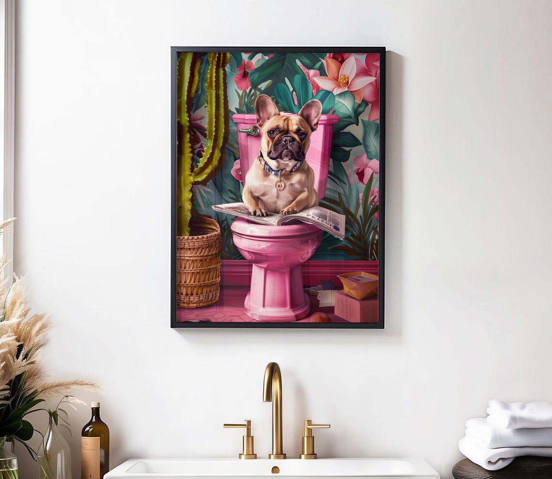 French Bulldog Prints Funny Bathroom Decor Funny Posters Toilet Wall Art Funny Dog Poster Bathroom Wall Art Toilet Prints Dog On Toilet Art - Image 3