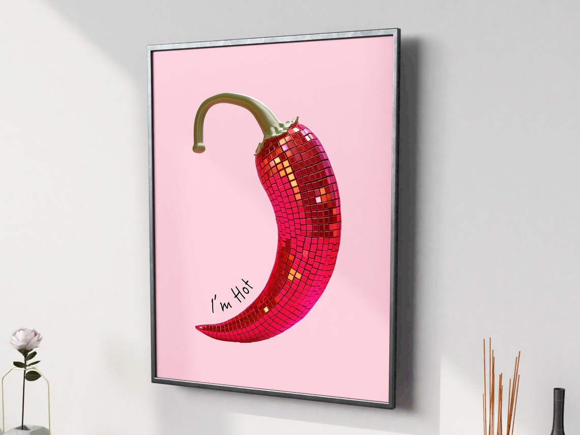 I Am Hot Red Disco Ball Chili Pepper Pink Retro Kitchen Poster - Image 4