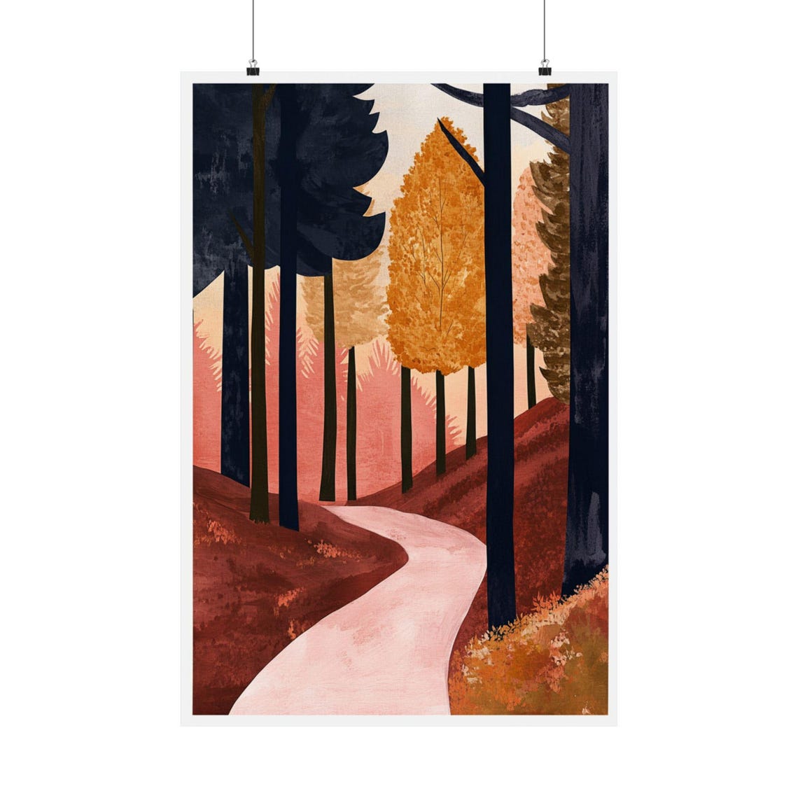 Winding Path Through Abstract Autumn Forest Modern Painting Poster - Image 2