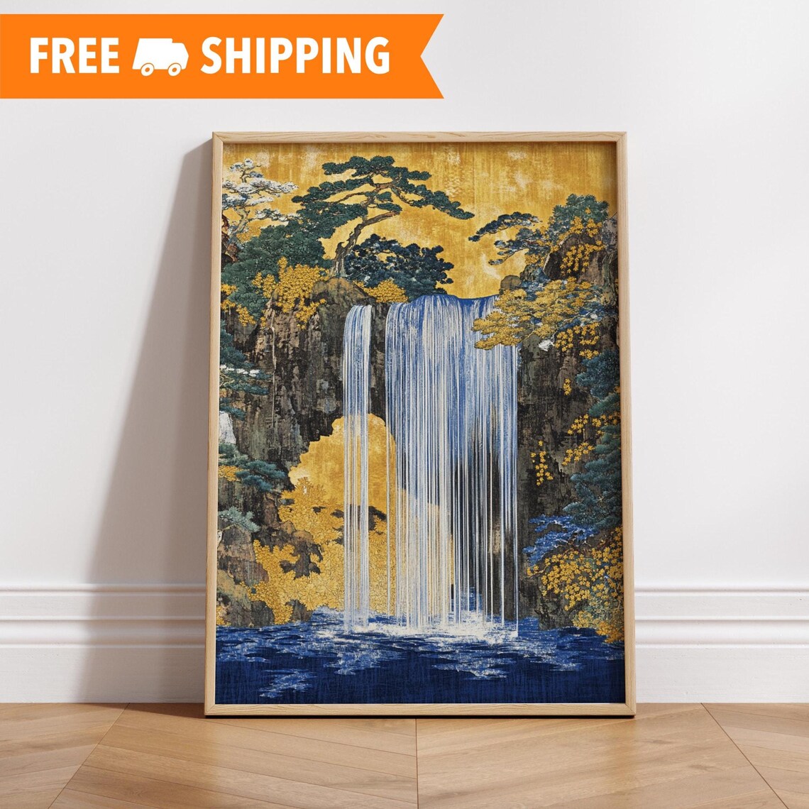 Serene Japanese Waterfall Art Print Matte Vertical Posters For Home Decor Nature Wall Gift Lovers Asian Inspired Design